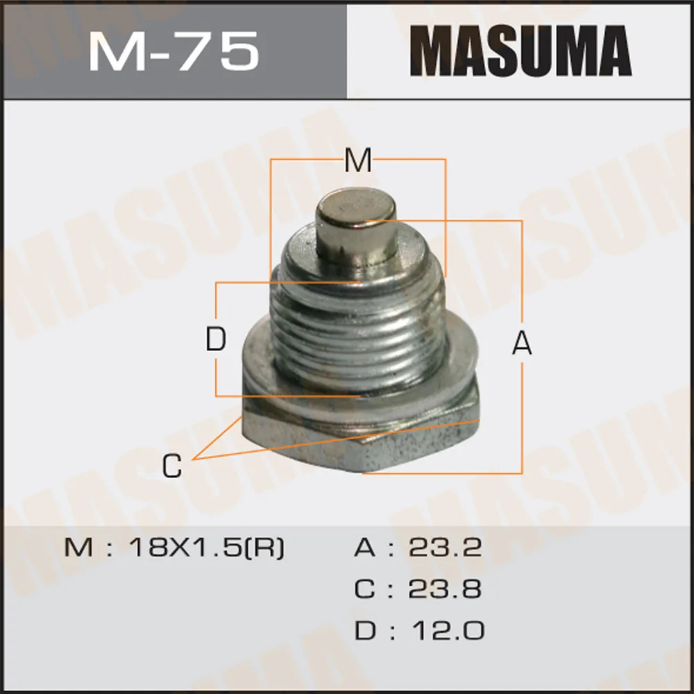 Болт маслосливной A/T с магнитом (с шайбой) MITSUBISHI Airtrek 18x1.5mm MASUMA M-75