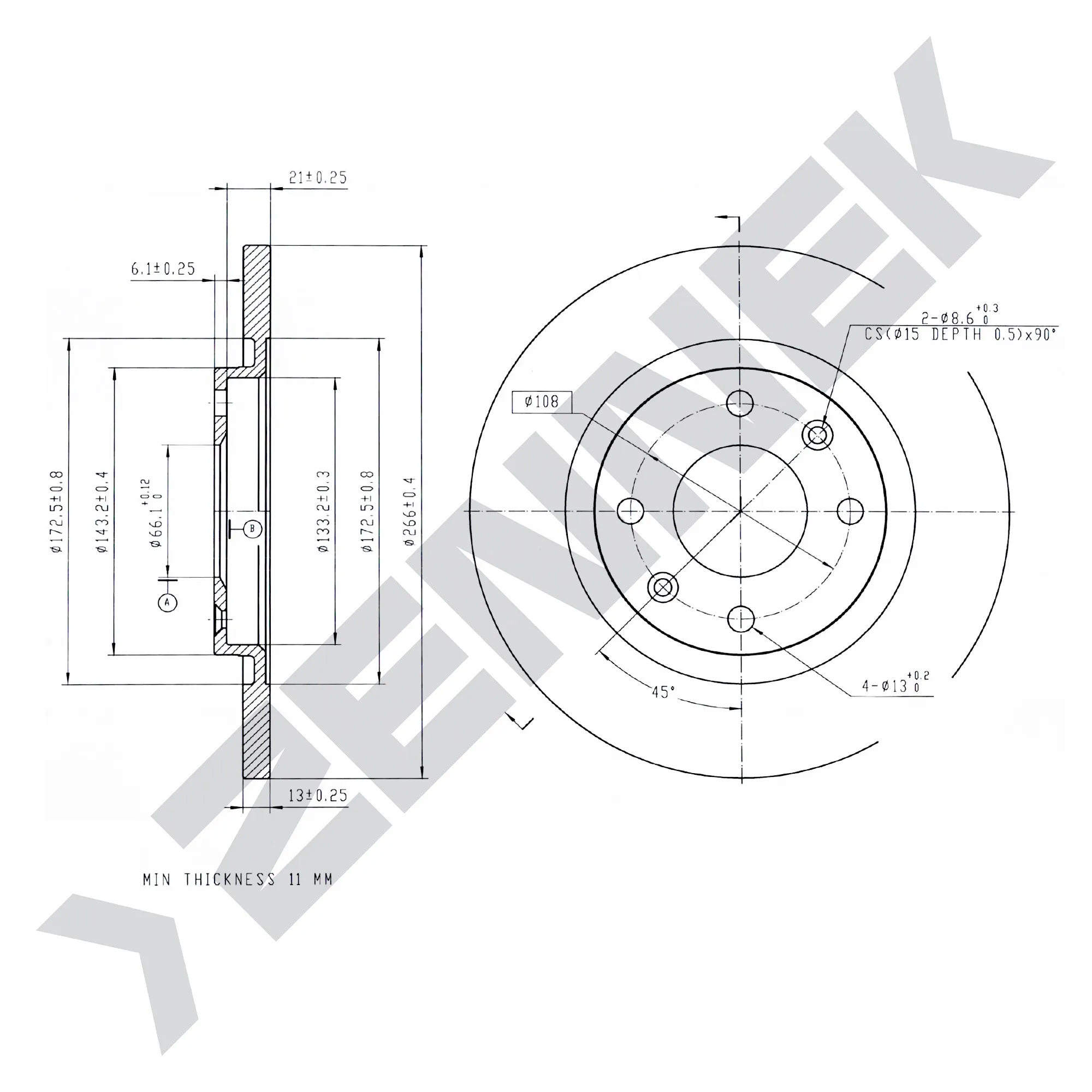 Диск тормозной передний CITRON BERLINGO 96-14, C2 03-17 (2 шт) ZENNEK DBD0222