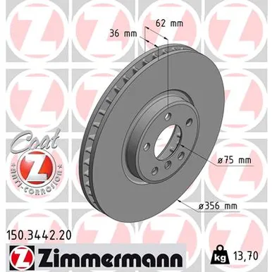 Диск тормозной передний BMW X5 (E53) 00> ZIMMERMANN 150.3442.20