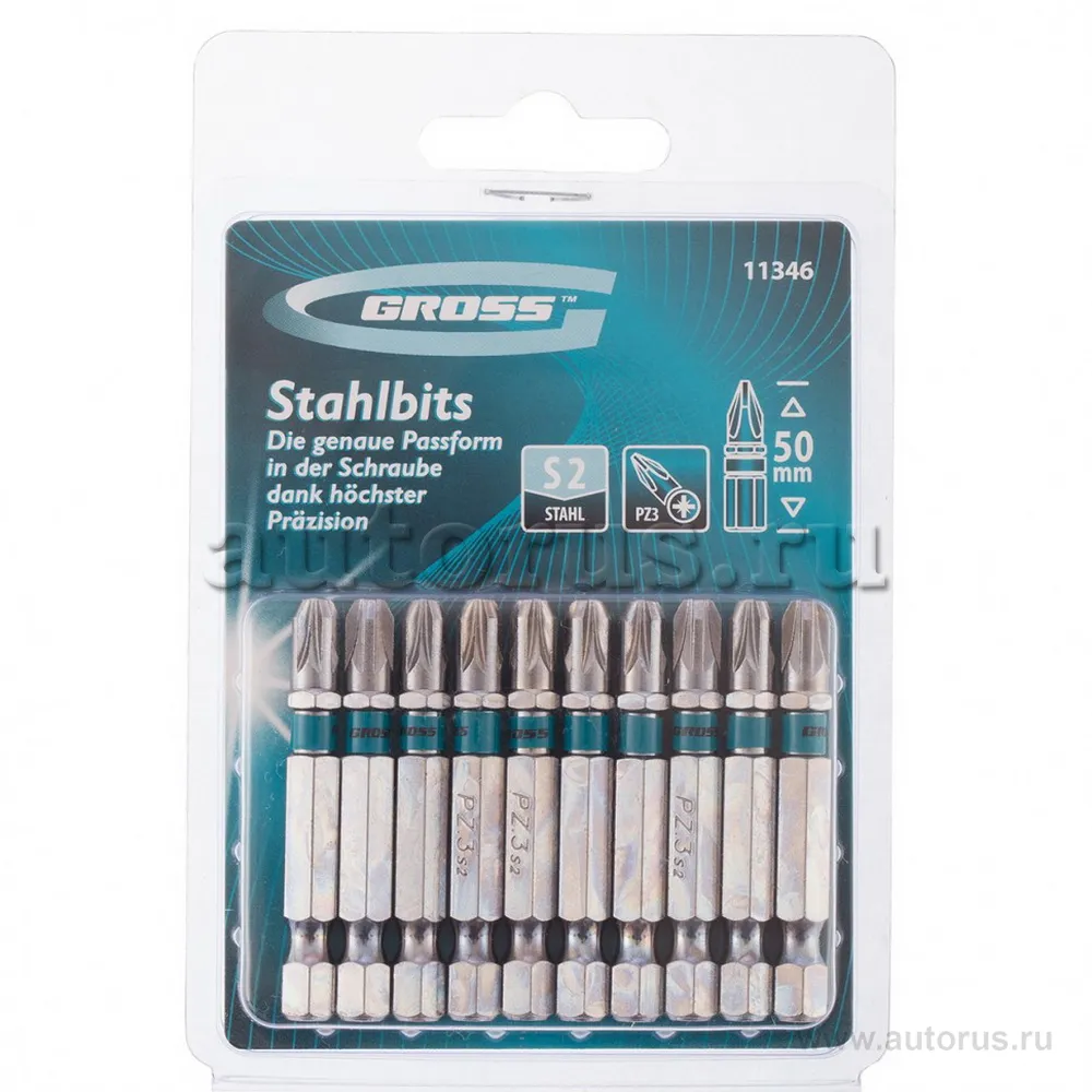 Набор бит PZ3x50, сталь S2, 10шт GROSS 11346