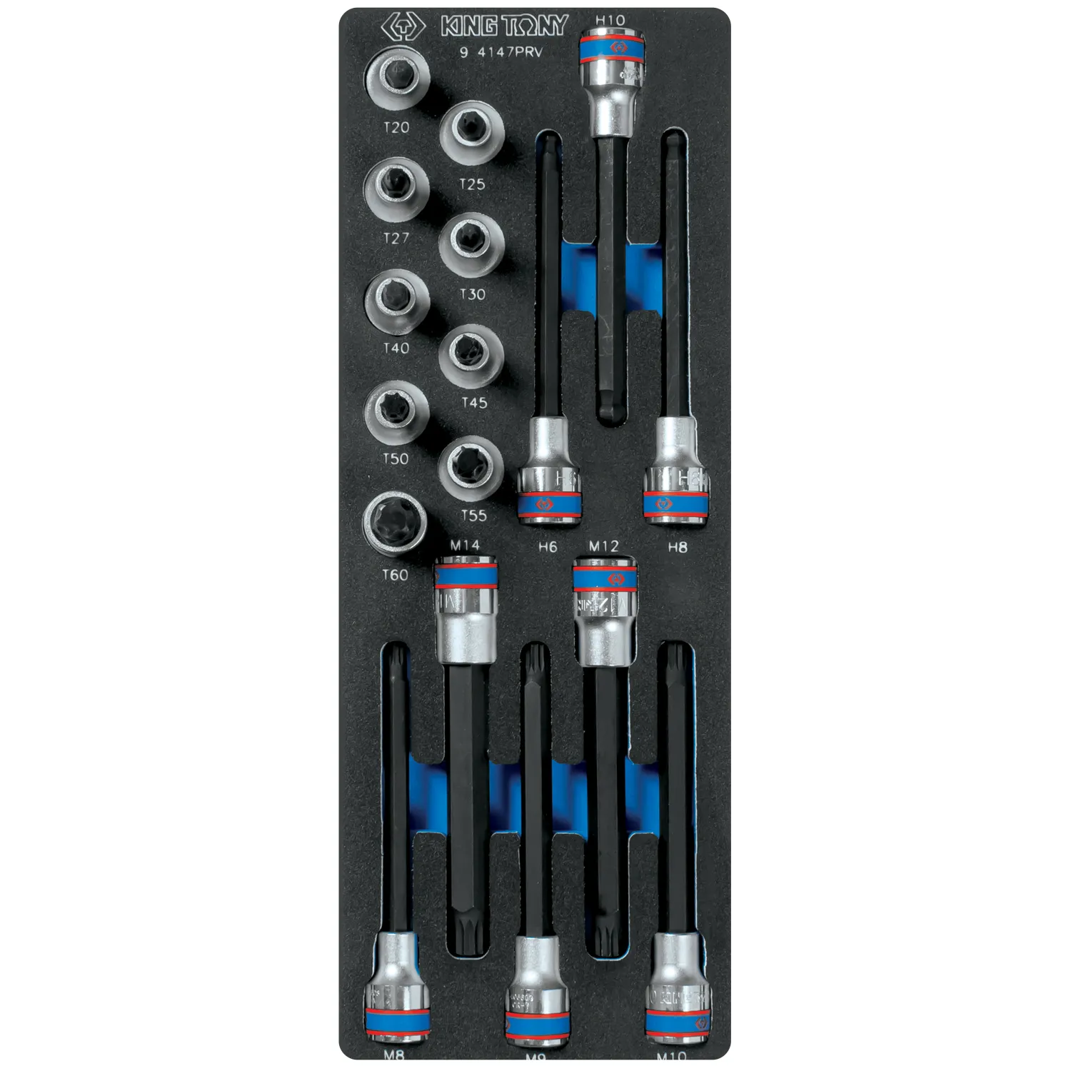 Набор насадок HEX , TORX и SPLINE, ложемент, 17 предметов KING TONY 9-4147PRV