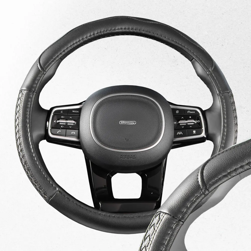 Оплетка руля SKYWAY кожаная Черная рельефная, перф. ECO (М) SKYWAY S01102179