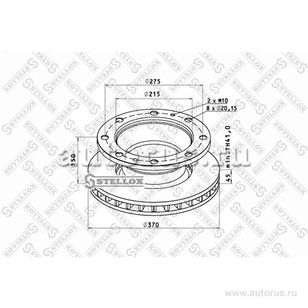 Диск тормозной 1шт. 370X150X45X215 N8 IVECO 370X150X45X215 STELLOX 8500781_SX
