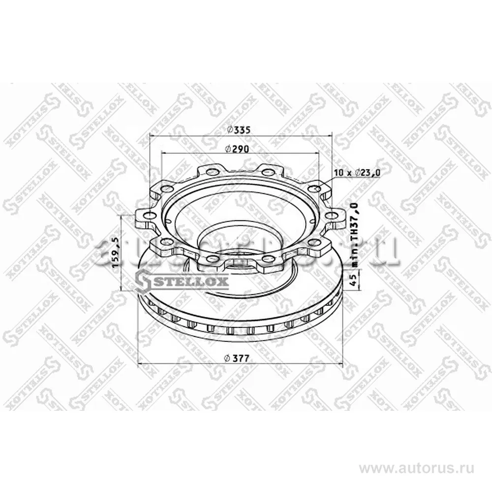Диск тормозной 377/290X45/159.5 10N-335-23 вентилируемый BPW STELLOX 8500805_SX