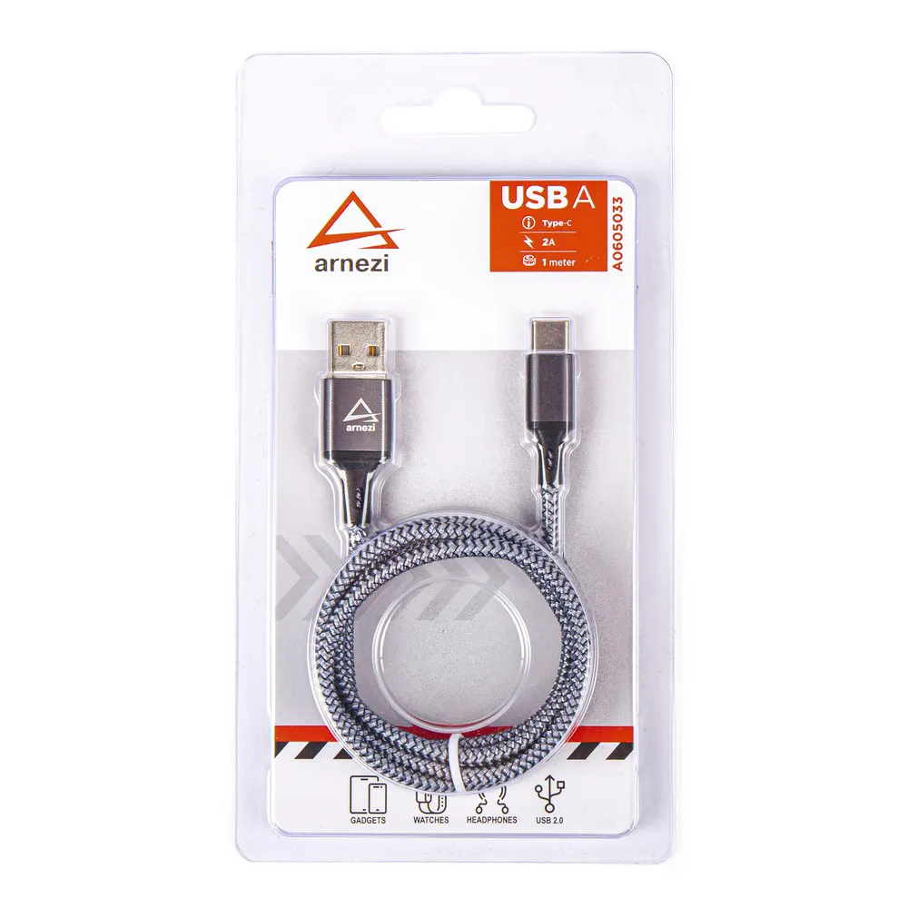 Дата-кабель зарядный USB/Type C (1 м, 2А) в оплетке ARNEZI A0605033