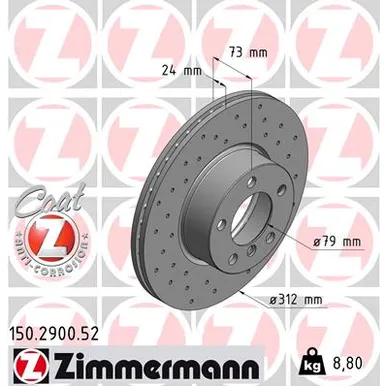 Диск тормозной передний ZIMMERMANN 150.2900.52