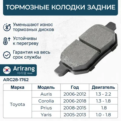 Колодка дискового тормоза задняя ARIRANG ARG28-1762