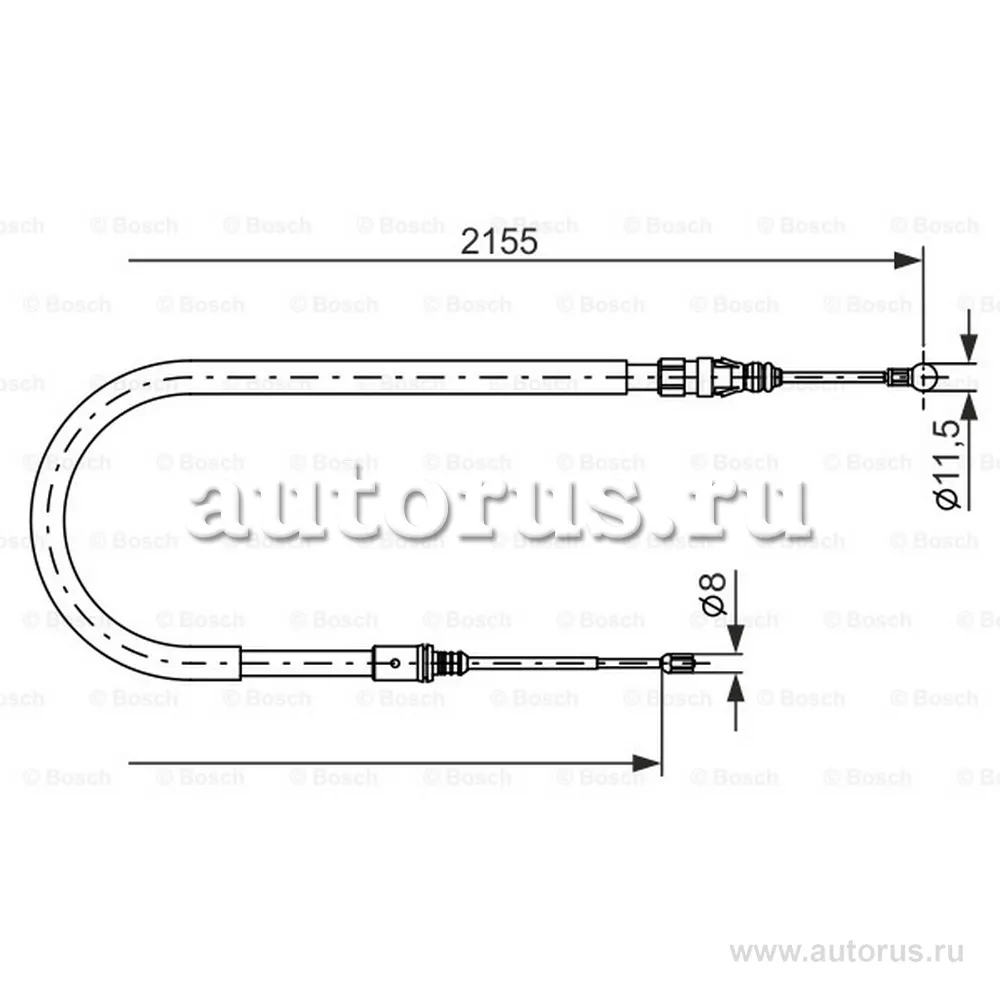 Трос стояночного тормоза L=R PEUGEOT 407 /L=2155mm BOSCH 1 987 477 994