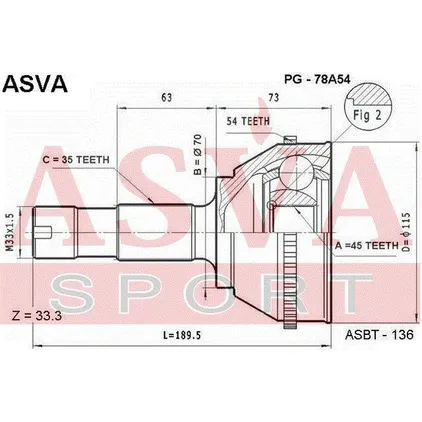 ШРУС наружный 45X70X35 ASVA PG-78A54