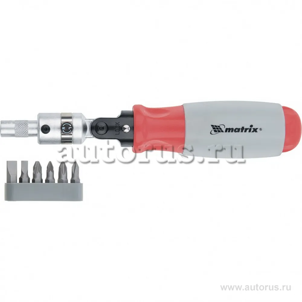 Отвертка реверсивная, поворотная головка, набор бит, CrV , 6 шт. MATRIX 11548