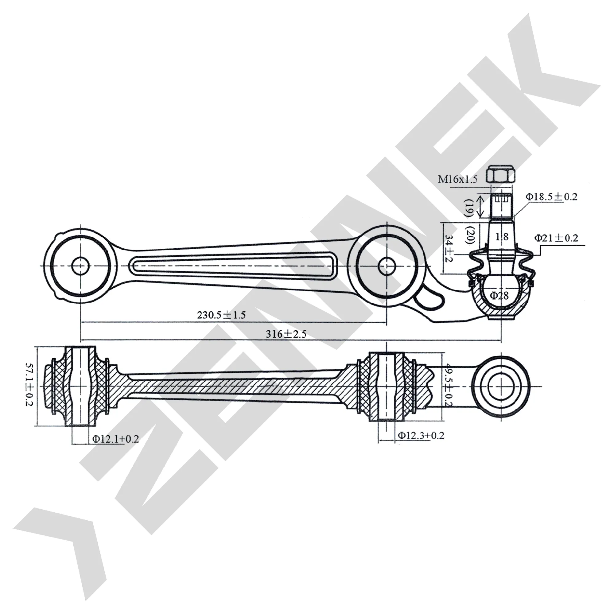 Рычаг передний нижний прямой левый/правый MAZDA 6 GG/GY 02-07 ZENNEK DCA0014