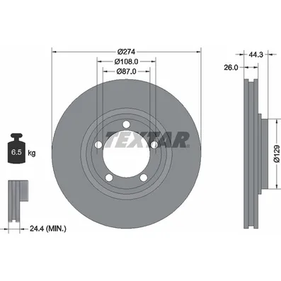 Диск тормозной передний стандартный HYUNDAI TEXTAR 92221800