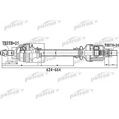 Полуось передний мост слева 25x624x58,5x26 CITROEN C4 II ( PATRON PDS0482