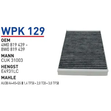 Фильтр салонный (угольный) AUDI A4(B8)/A5/Q5 II/Q7 II WUNDER FILTER WPK129