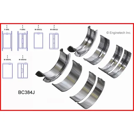 Комплект вкладышей коленвала коренные ENGINETECH BC384J