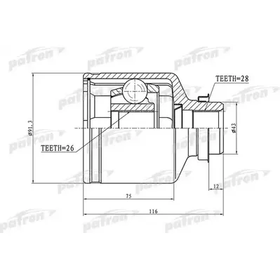 ШРУС внутренний правый 26x43x28 KIA CARNIVAL/SEDONA [FL PATRON PCV1166