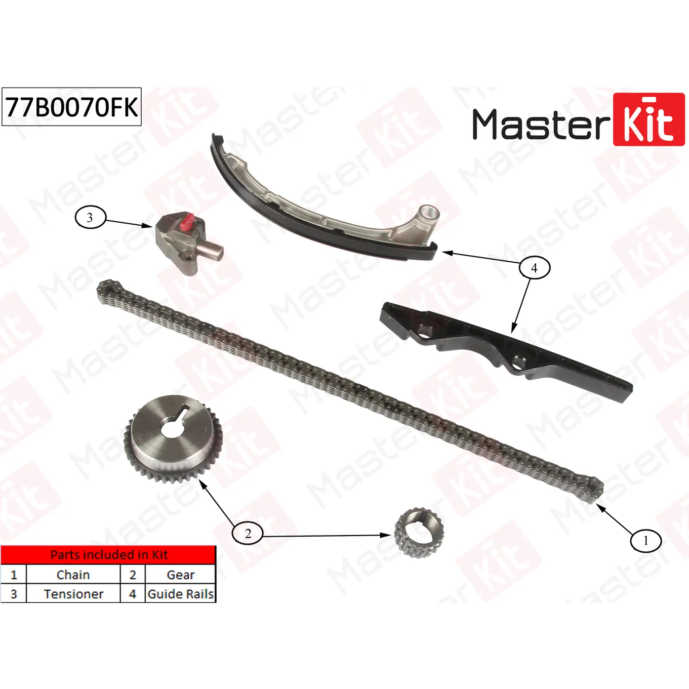 Комплект цепи ГРМ NISSAN Micra III/Note E11C G10/12DE/CR14DE 1.2i-1.4i 03-12 MASTERKIT 77B0070FK