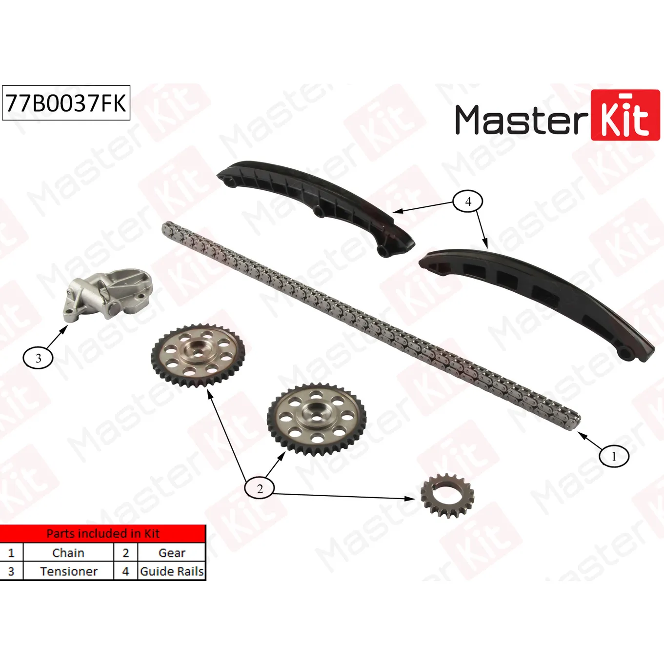 Комплект цепи ГРМ SKODA FABIA 1.2 AZQBMEBZG 0714 (co звездочками) MASTERKIT 77B0037FK