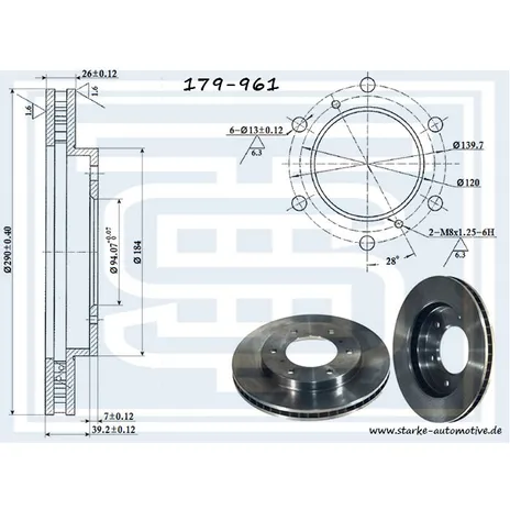 Диск тормозной передний MITSUBISHI PAJERO III-IV 04.2000-- 290X26 STARKE 179-961