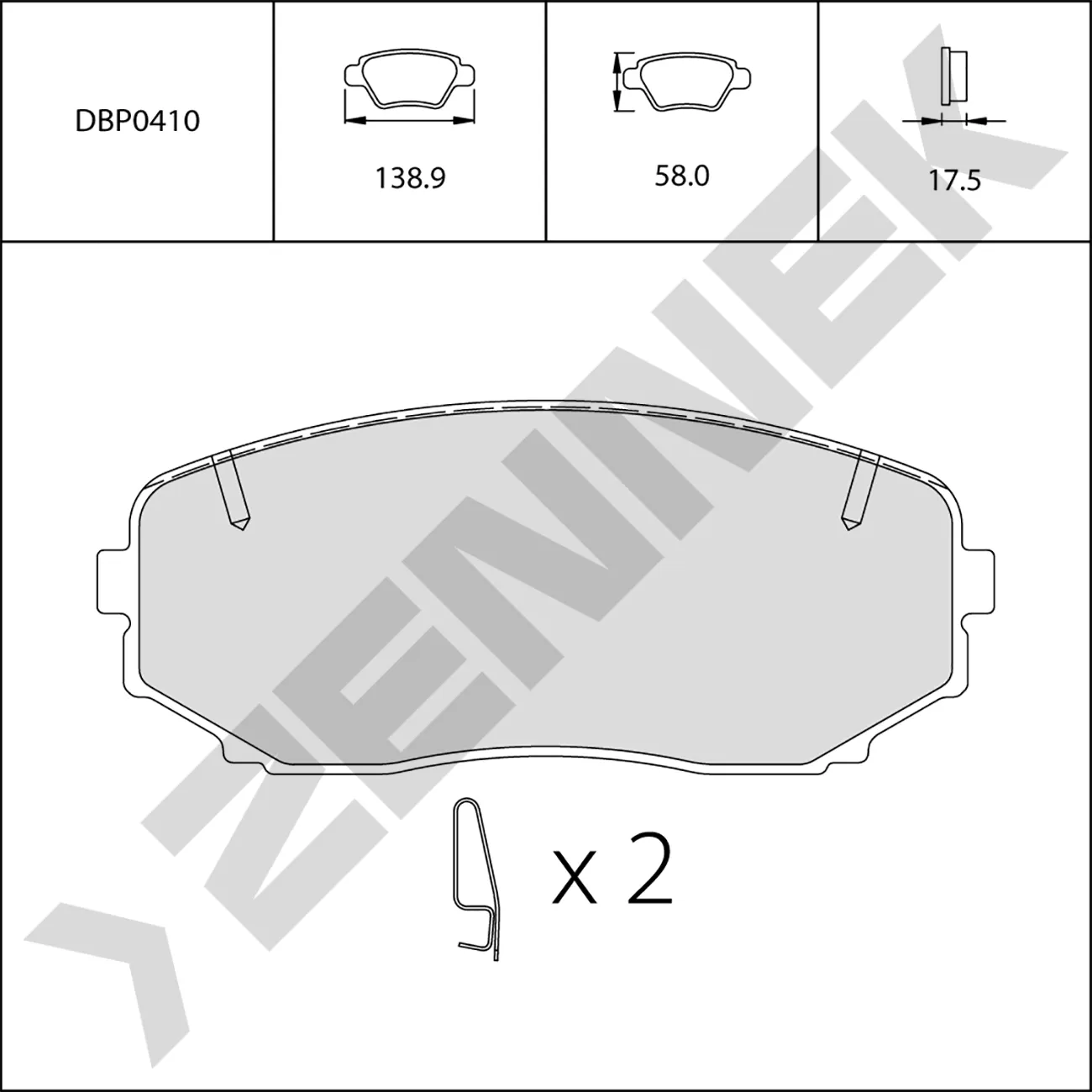 Колодки тормозные передние FORD EDGE USA 06-14, MAZDA CX-5 16, CX-7 09-15, CX-8 17, CX-9 06 ZENNEK DBP0410