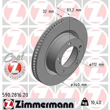 Диск тормозной передний TOYOTA LAND CRUISER (VDJ20_, UZJ20_) ZIMMERMANN 590281620
