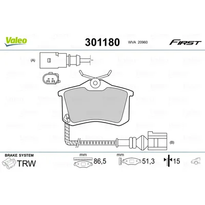 Колодки тормозные задние VALEO 301180