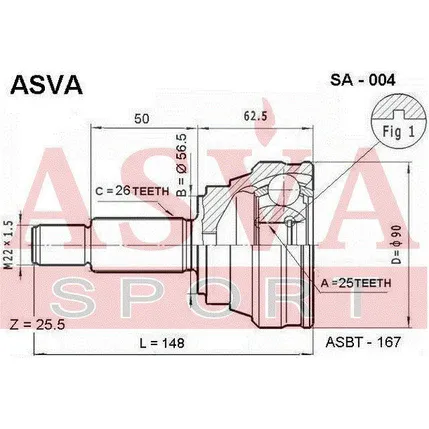 ШРУС наружный (25X57X26) ASVA SA-004