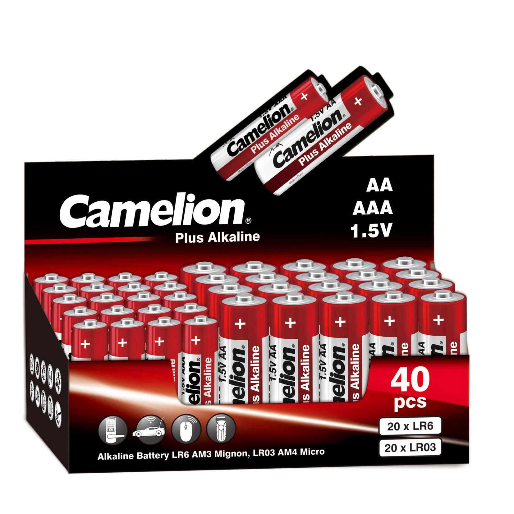 Батарейка алкалиновая Camelion Plus Alkaline LR6/LR03 1,5V (40 шт) 20LR6+20LR03-CB