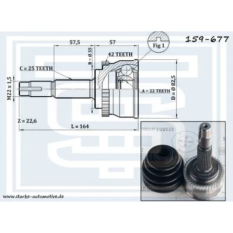 ШРУС NISSAN ALMERA I (N15) / SUNNY III (N14) 1,4i --07.2000 с ABS STARKE 159-677
