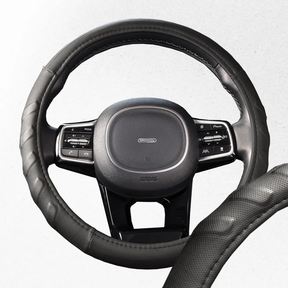 Оплетка руля SKYWAY кожаная Черная перф., под пальцы ECO (М) SKYWAY S01102174