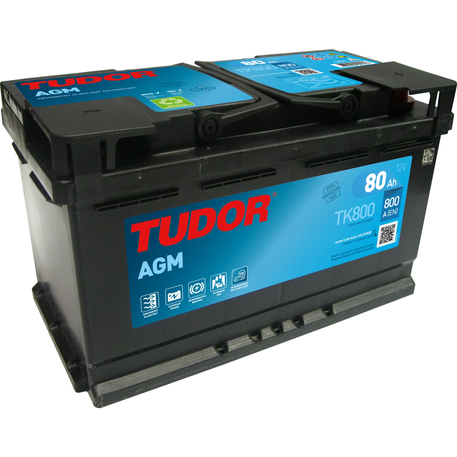 Аккумулятор TUDOR AGM 80 А/ч обратная R+ 315x175x190 EN800 А
