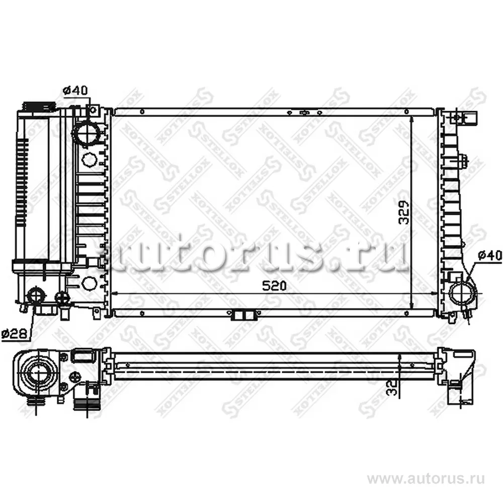 Радиатор системы охлаждения без AC BMW E34 2.0/2.5 89-97 STELLOX 10-25207-SX