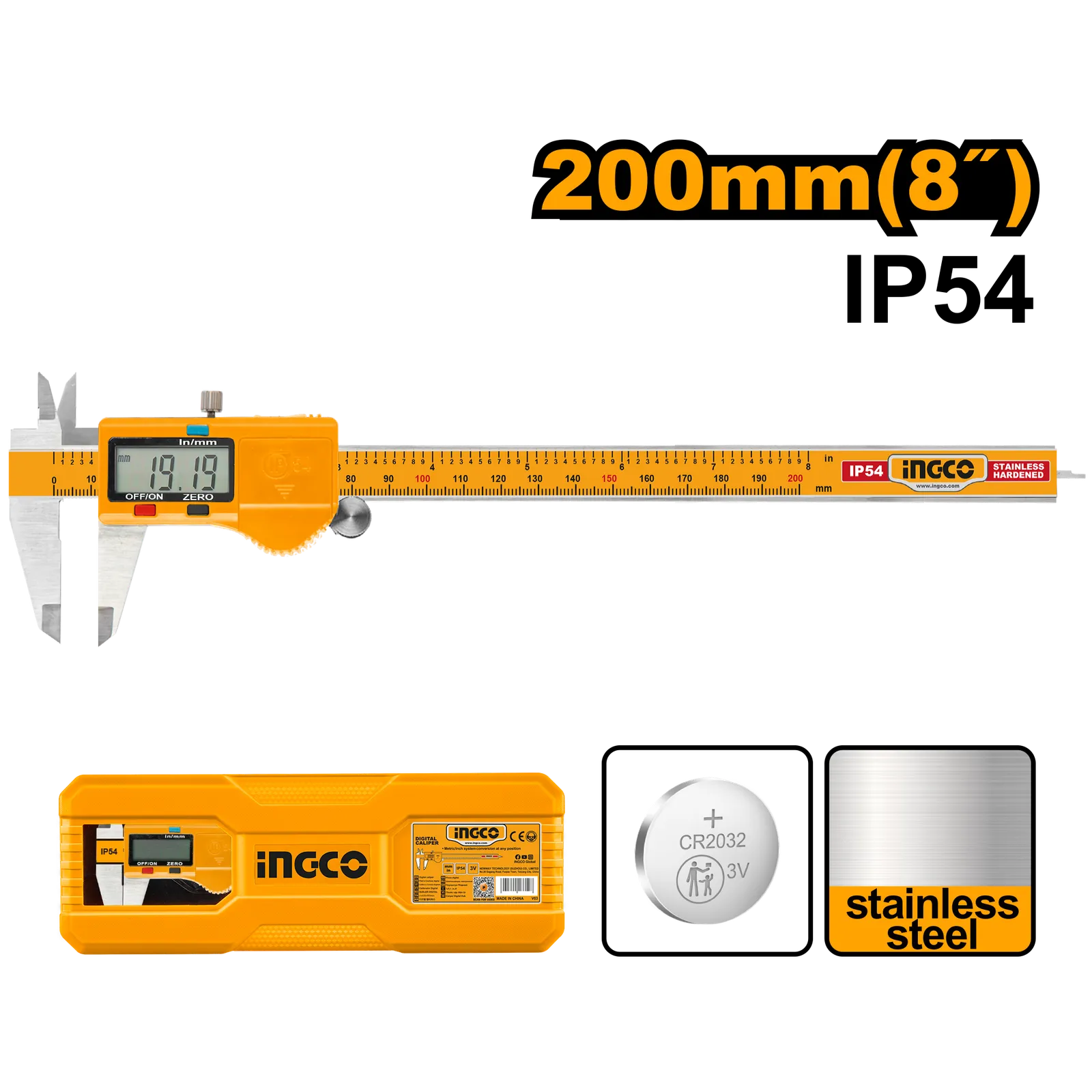 Штангенциркуль цифровой 0-200 мм (10/30) INGCO HDCD28200