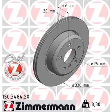 Диск тормозной задний ZIMMERMANN 150.3484.20