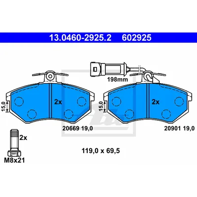 КОЛОДКИ ПЕР AUDI 100 С3 1.8-2.3 С ДАТ ATE 13.0460-2925.2