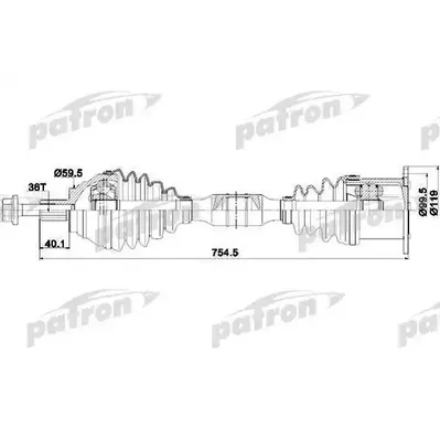 Полуось передняя правая 36x754,5x59,5 VW: JETTA 05- PATRON PDS0254