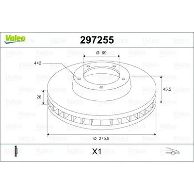 Диск тормозной передний MITSHUBISHI LANCER 9 VALEO 297255