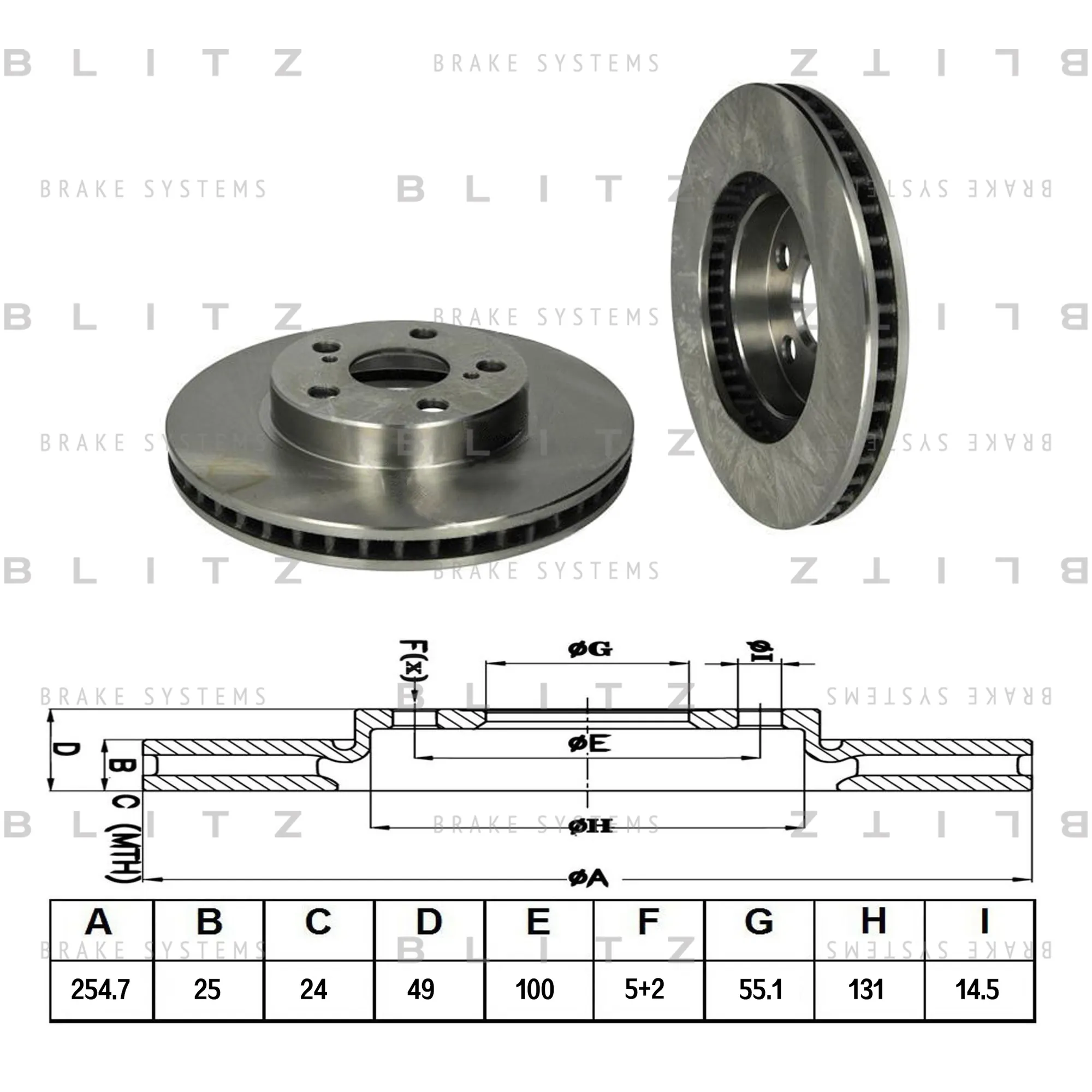 Диск тормозной передний вентилируемый TOYOTA PRIUS 09-> BLITZ BS0315