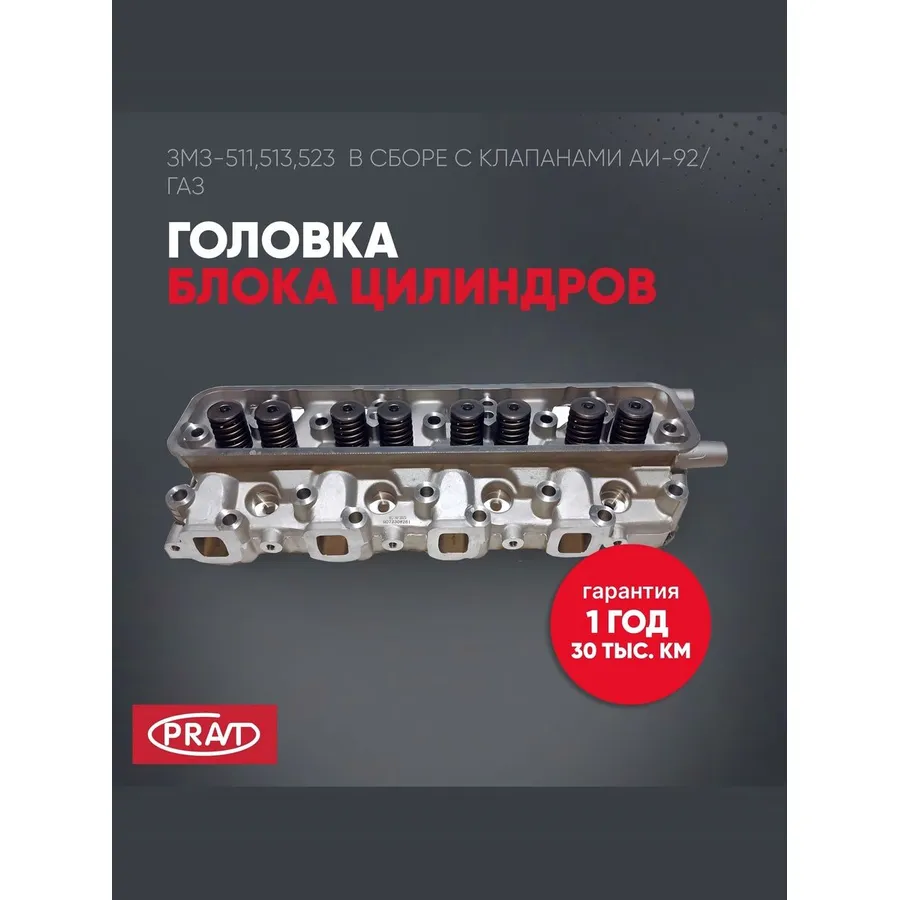 Головка блока цилиндров ЗМЗ-511,513,523 в сборе с клапанами Аи-92/газ PRAVT PR.5234.3906571