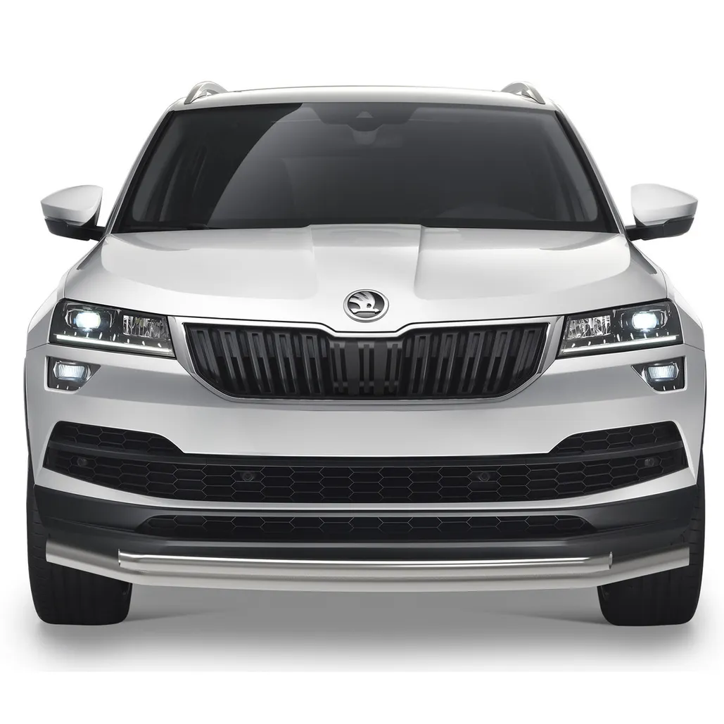 Защита переднего бампера d57+d42 Rival для Skoda Karoq 2020-н.в., нерж. сталь, R.5102.001