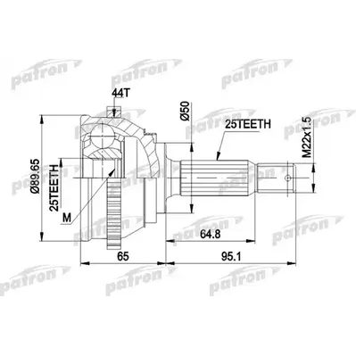 ШРУС наружн к-кт 25x50x25 ABS:44T HYUNDAI: LANTRA II 95 PATRON PCV1370