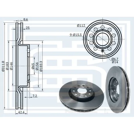 Диск тормозной передний VW GOLF V-VII / PASSAT (B6/B7)/ SHARAN/TIGUAN/TOURAN 312X25 STARKE 173-933