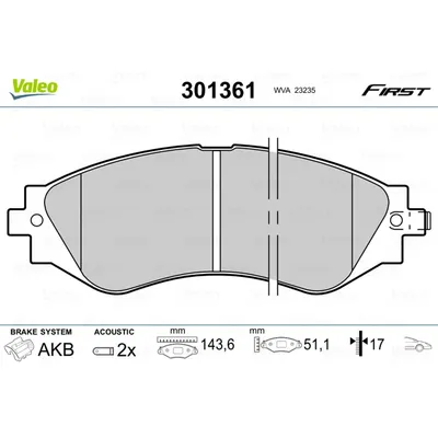 Колодки тормозные CHEVROLET LACETTI/RAVON GENTRA передние VALEO 301361