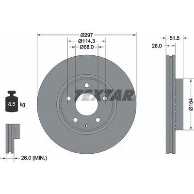 Диск тормозной передний с покрытием MAZDA 6 12-> / CX-5 11-> / CX-8 17-> TEXTAR 92295003
