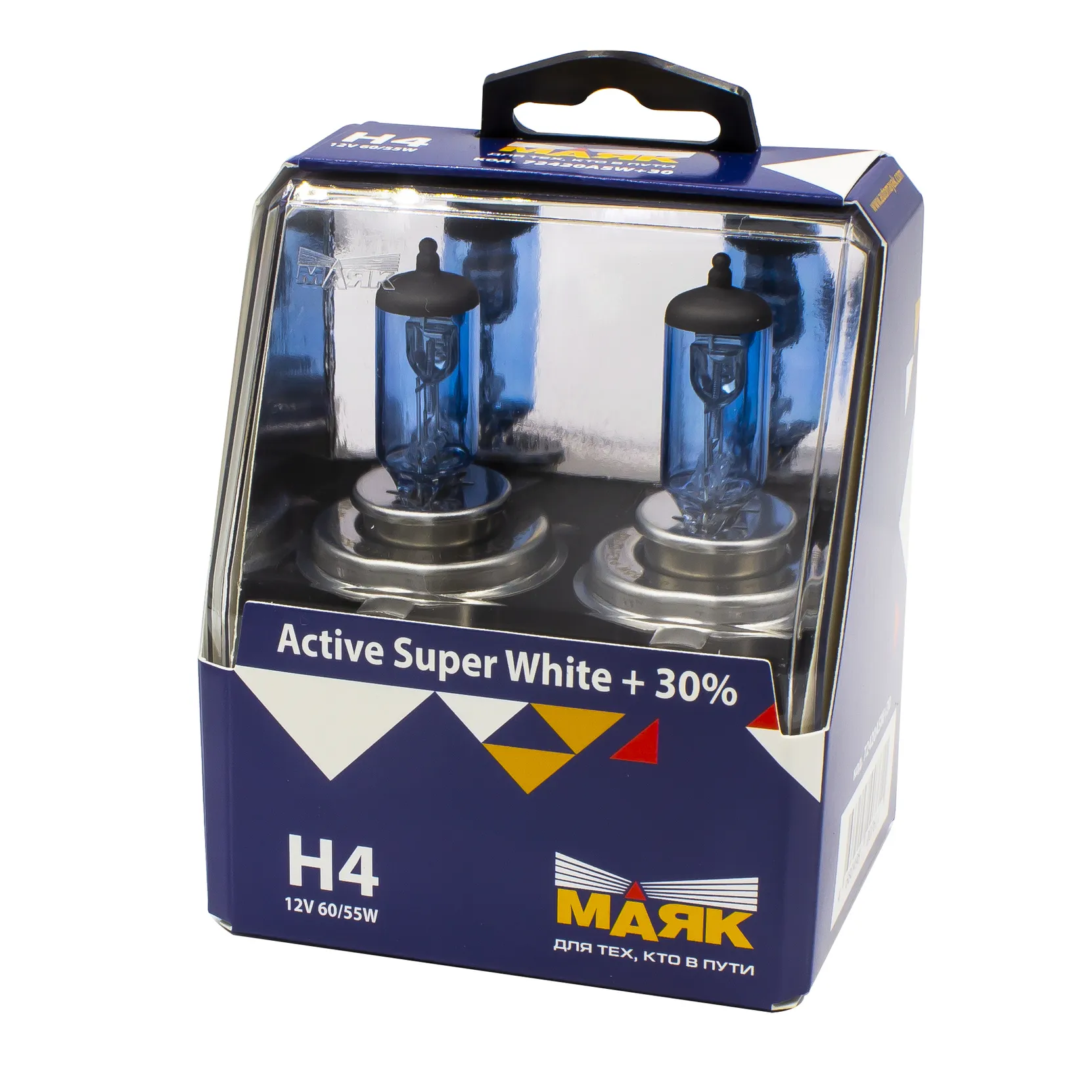Лампа 12V H4 60/55W +30% P43t Маяк Active Super White 2 шт. DUOBOX 72420ASW+30