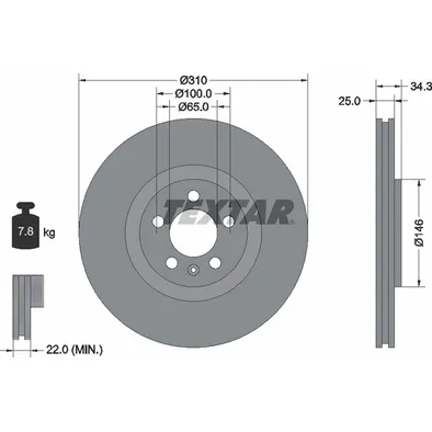 Диск тормозной передний с покрытием PRO AUDI/ SEAT/ VW TEXTAR 92275903