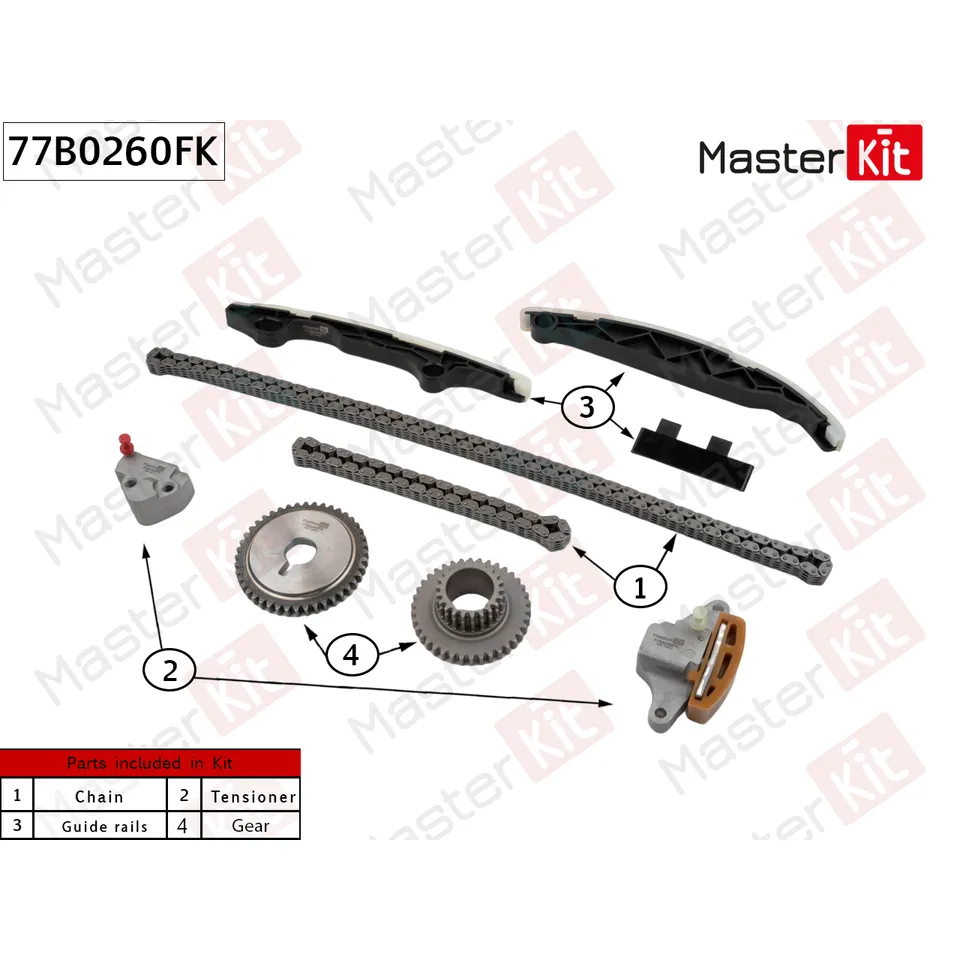 Комплект цепи ГРМ NISSAN QR25DE X-TRAIL (T31) 10 MASTERKIT 77B0260FK