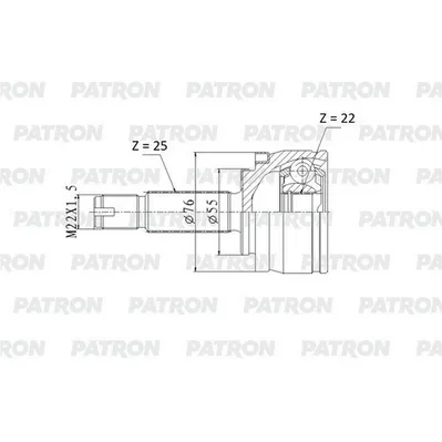 ШРУС нар. 25x55x22 (без ABS) HYUNDAI Solaris / KIA Rio PATRON PCV2178