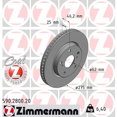 Диск тормозной передний TOYOTA COAT Z BESCHICHTET RAV 4 III ZIMMERMANN 590280020
