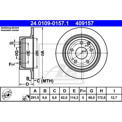Диск тормозной задний NISSAN JUKE/QASHQAI 06-> /D=291.5MM ATE 24.0109-0157.1